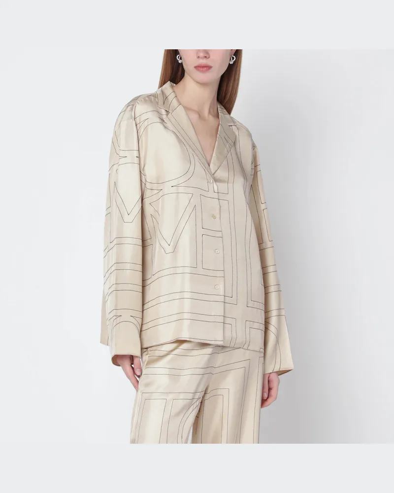 Totême Elfenbeinfarbene Seidenbluse mit Monogramm White
