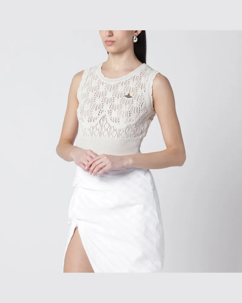 Vivienne Westwood Cremefarbenes Häkeloberteil mit Orb-Logo Beige