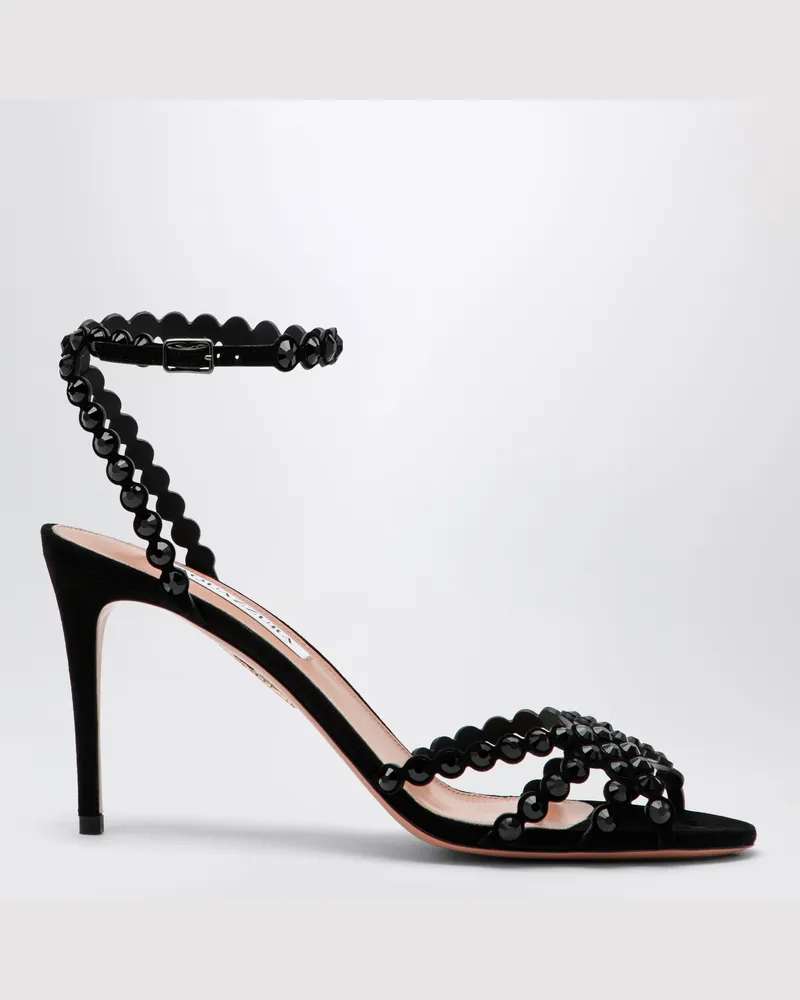Aquazzura Tequila Sandalen in Schwarz aus Veloursleder mit Kristallen Black