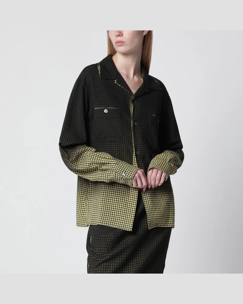 Maison Margiela Kariertes Viskosehemd mit Farbverlauf in Gelb/Schwarz Black