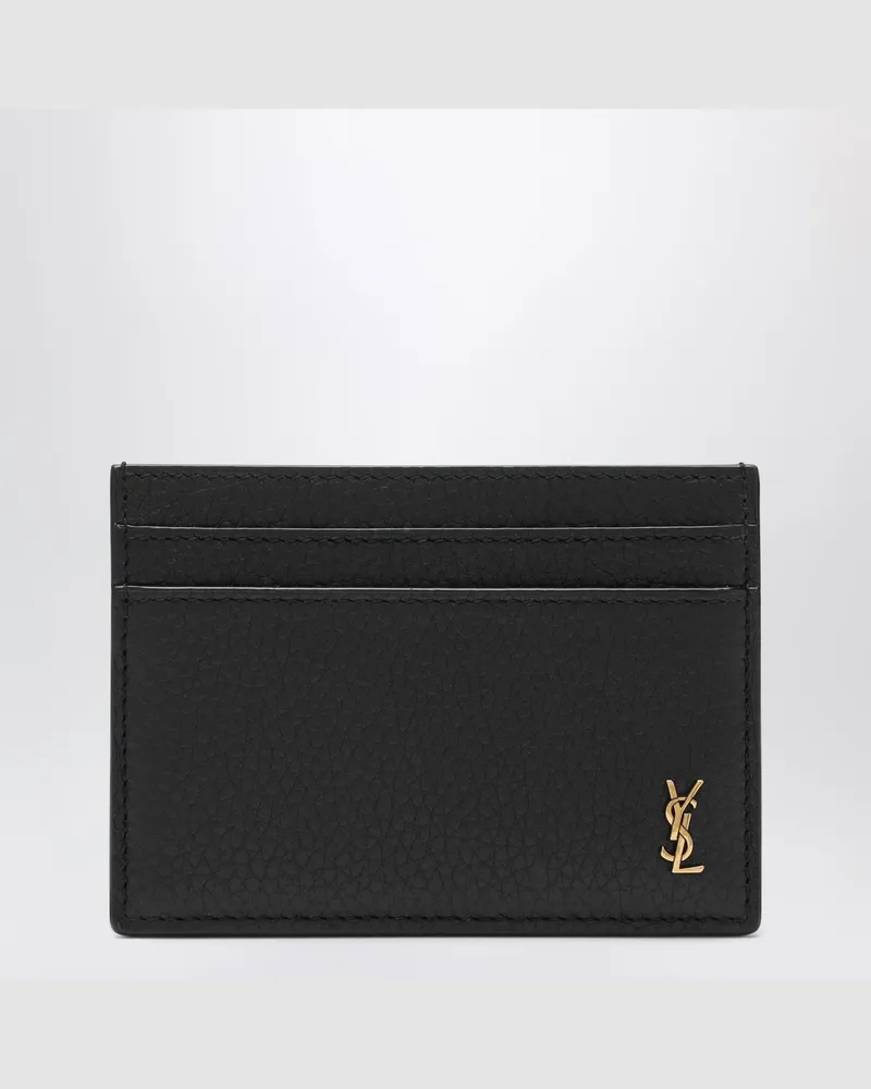 Saint Laurent Tiny Cassandre Kartenetui aus schwarzem gehämmertem Leder Black