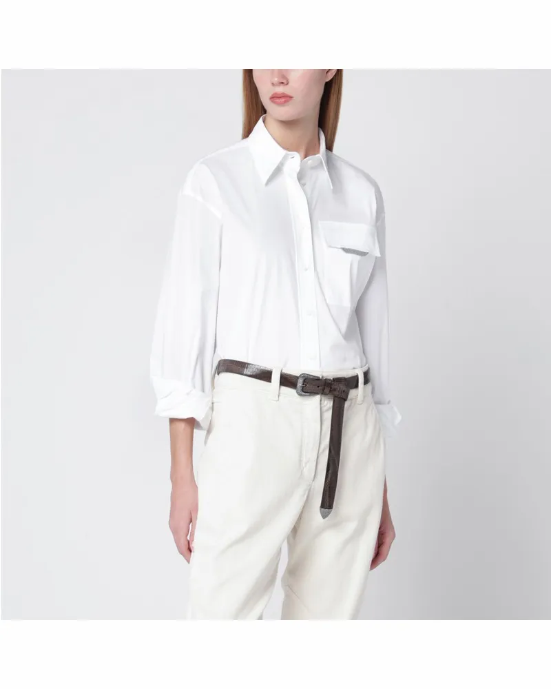 Brunello Cucinelli Weiße Bluse mit Shiny Flap Detail Weiß