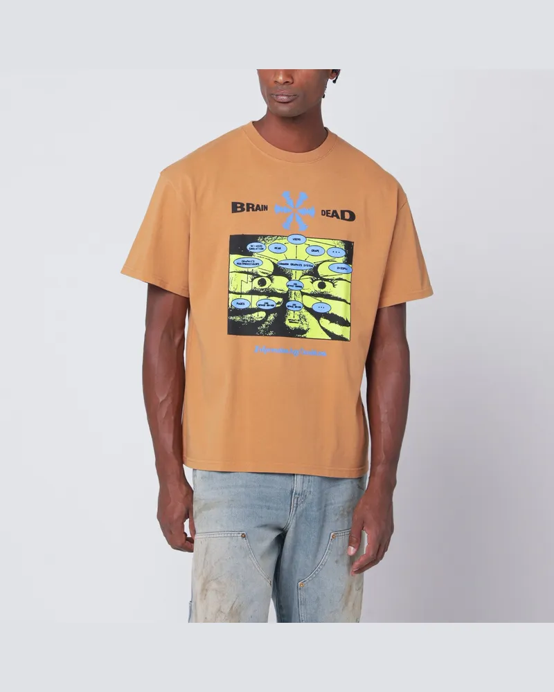 Brain Dead T-Shirt Information Age Occultism in Kreuzkümmelfarbe Beige