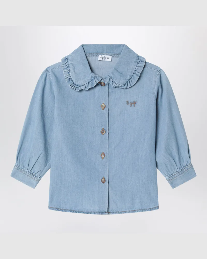Il Gufo Hellblaues Jeanshemd mit abgerundetem Kragen Blue