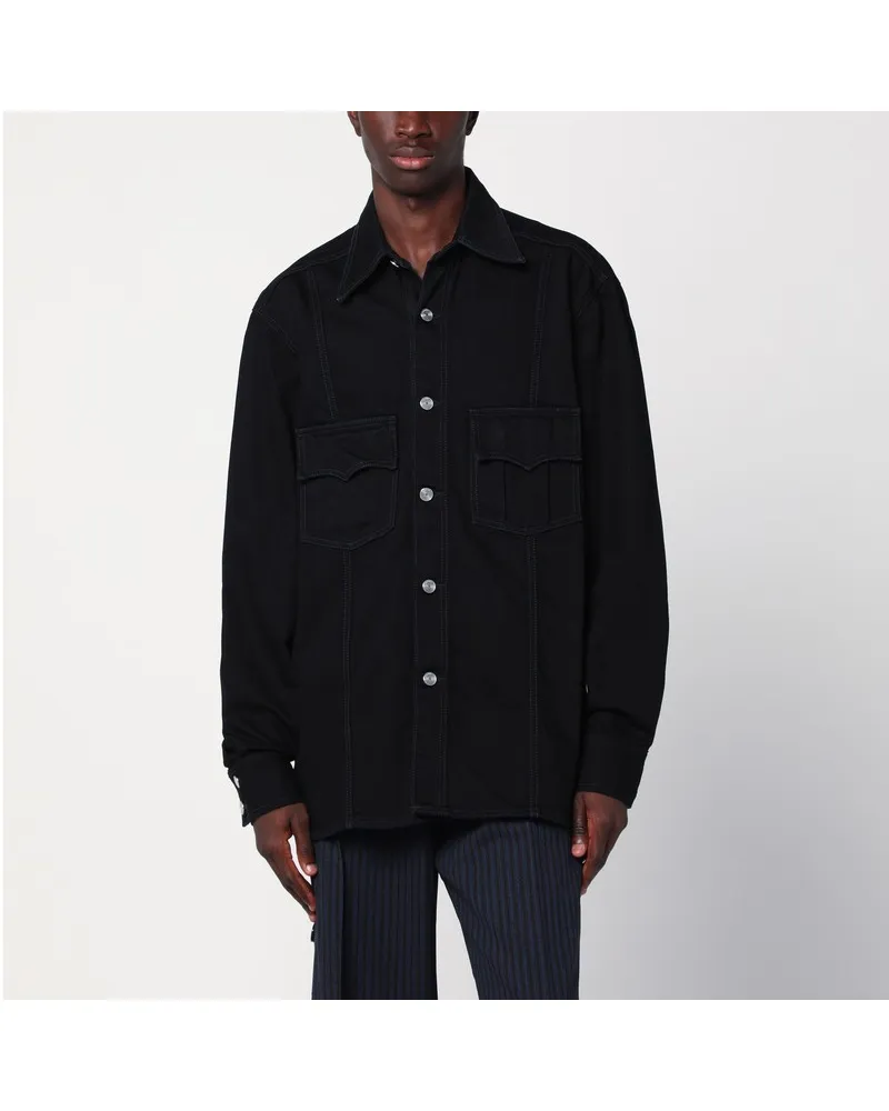 Namacheko Schwarze Hemdjacke aus Denim Schwarz