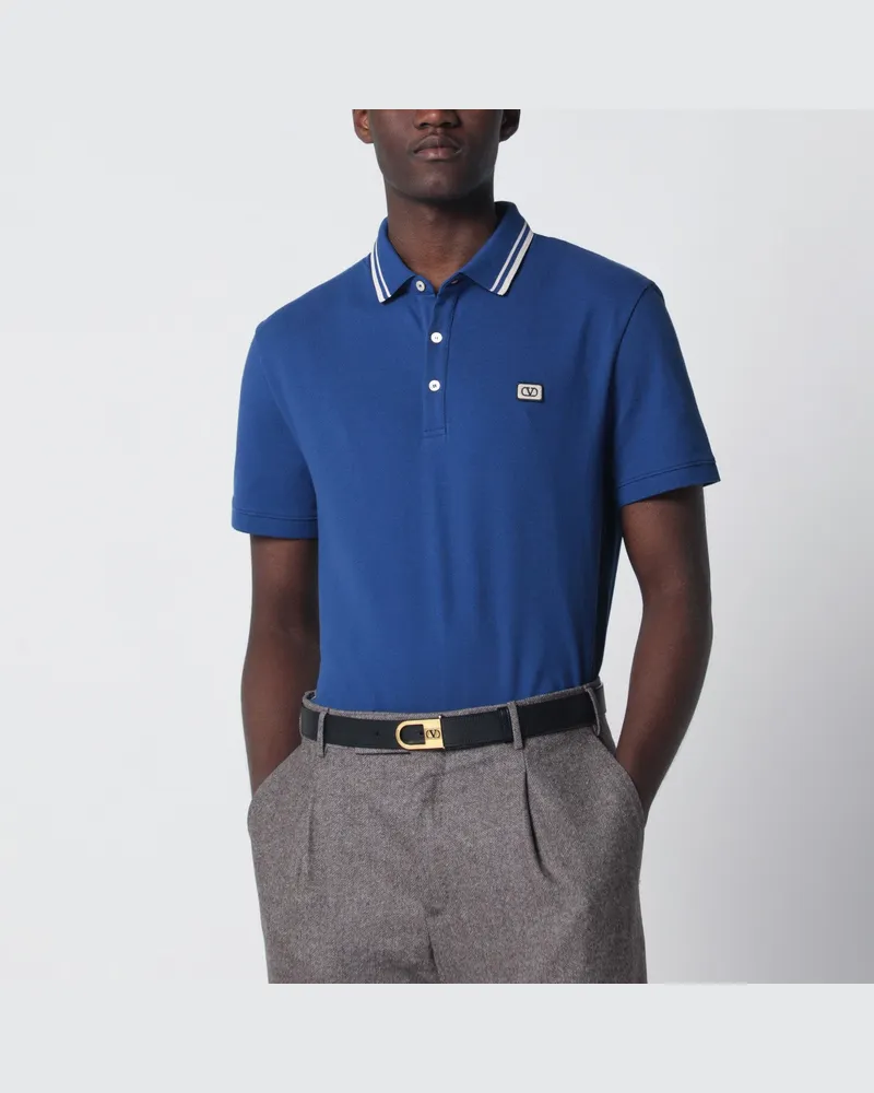 Valentino Garavani Blaues Poloshirt mit Vlogo-Patch 