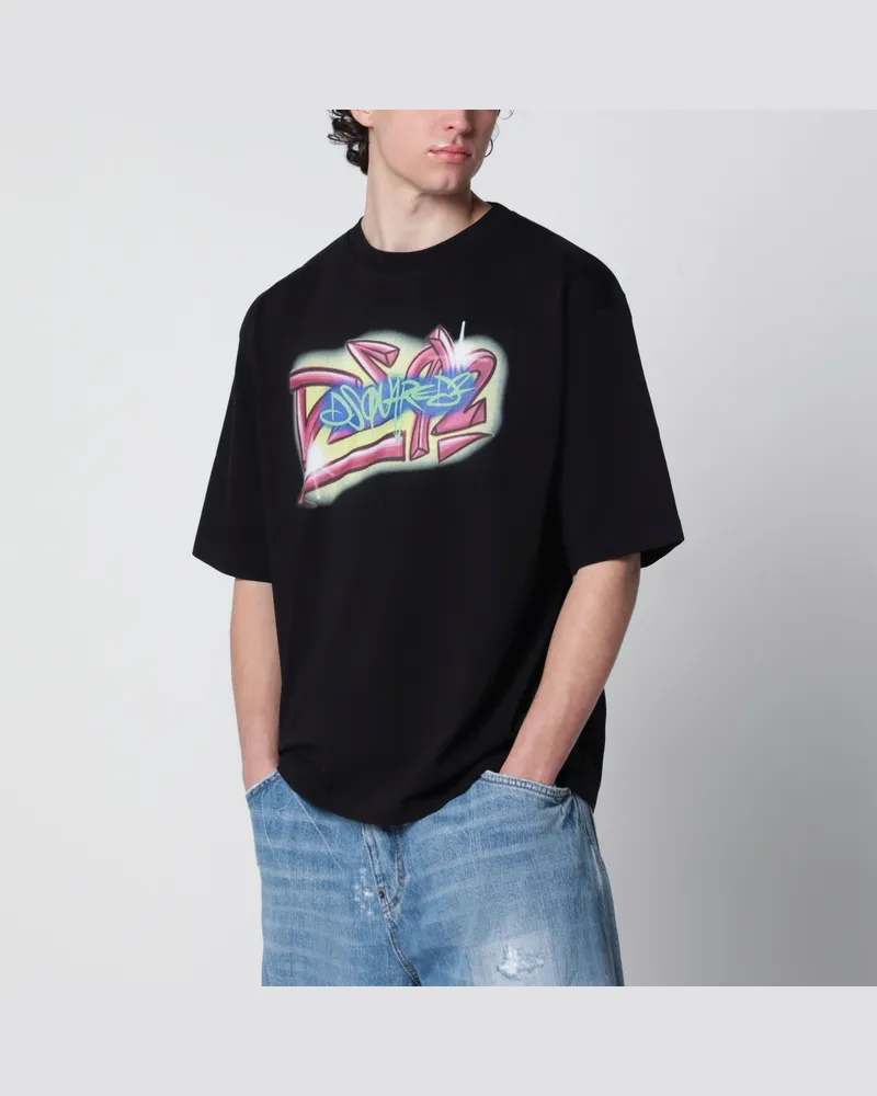 Dsquared2 Rebel Tags T-Shirt aus Baumwolljersey in Schwarz Black