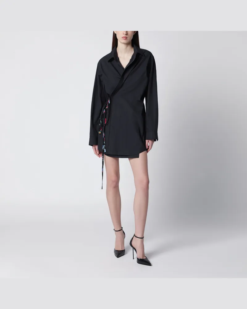 Balenciaga Kurzes Kleid mit floralem Taillengürtel Black