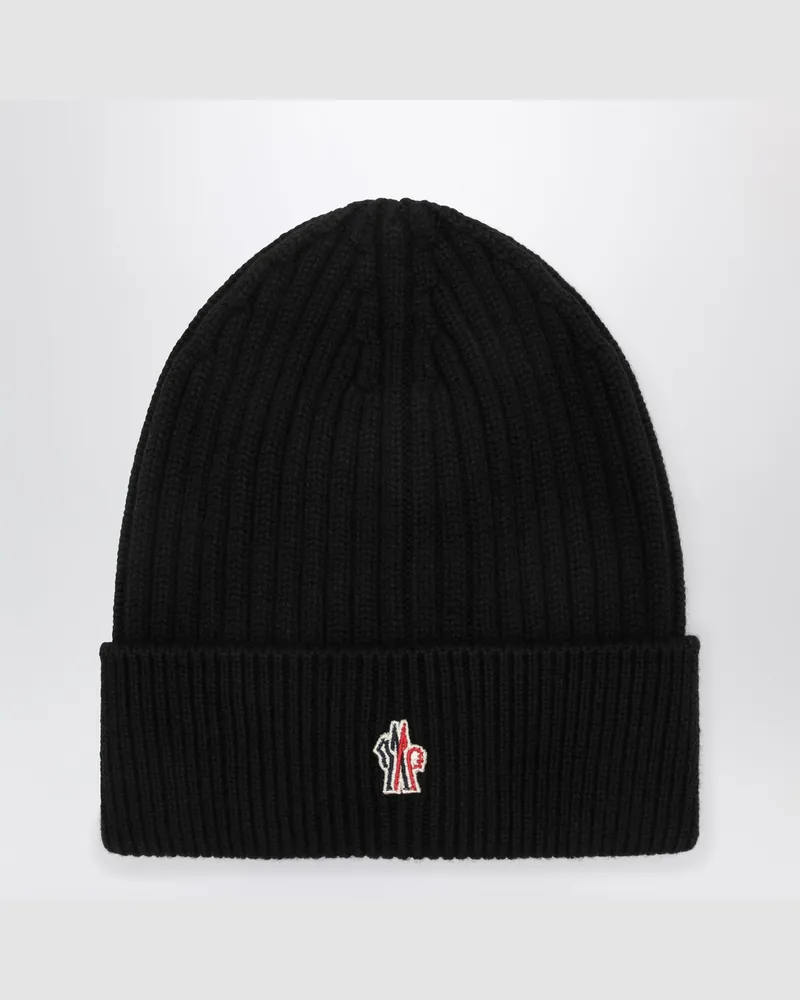 Moncler Schwarze gerippte Wollmütze Black