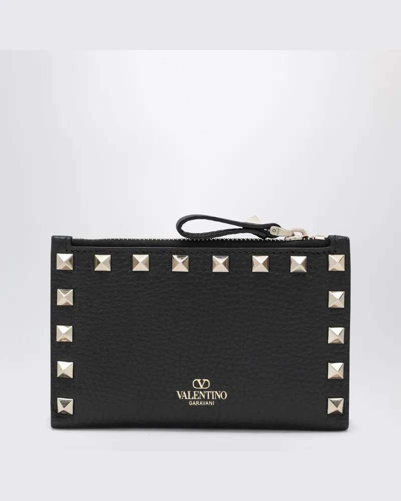 Valentino Garavani Rockstud Kartenhalter mit Reißverschluss aus schwarzem Leder 