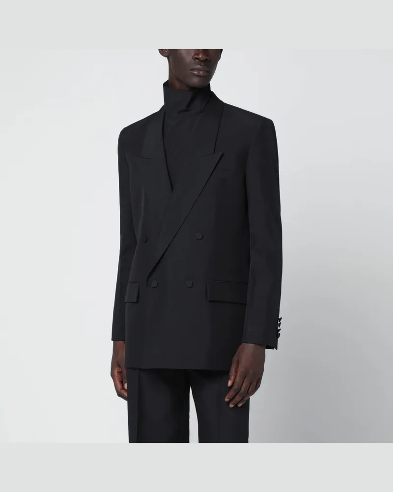 Gucci Schwarze Doppelreiherjacke aus technischem Panama-Gewebe Black