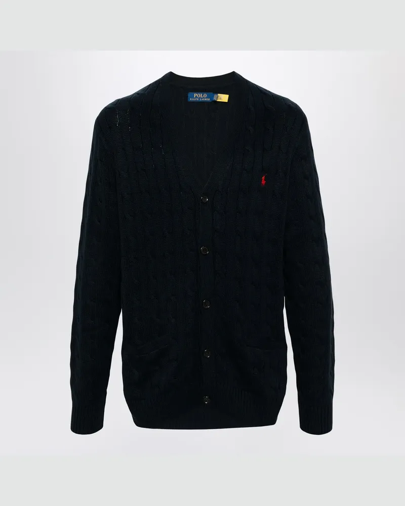 Ralph Lauren Navyblauer Zopfmuster-Baumwollcardigan Blue