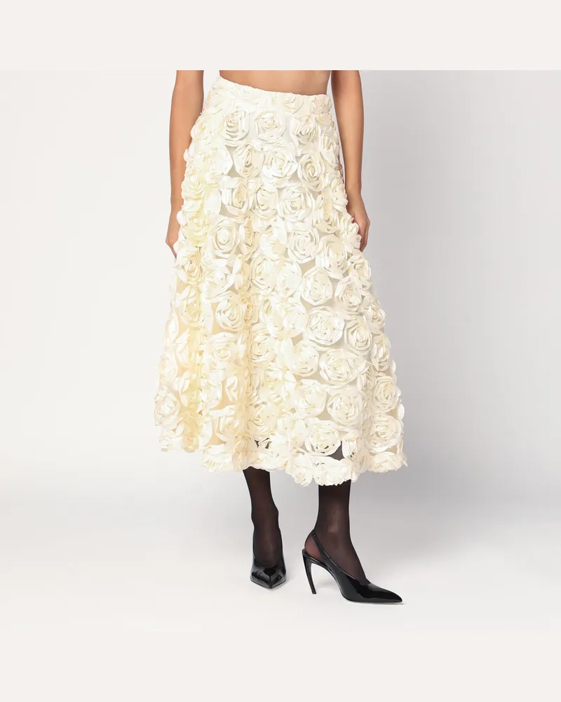 ROTATE Birger Christensen Cremefarbener Rock mit Blumenapplikationen White