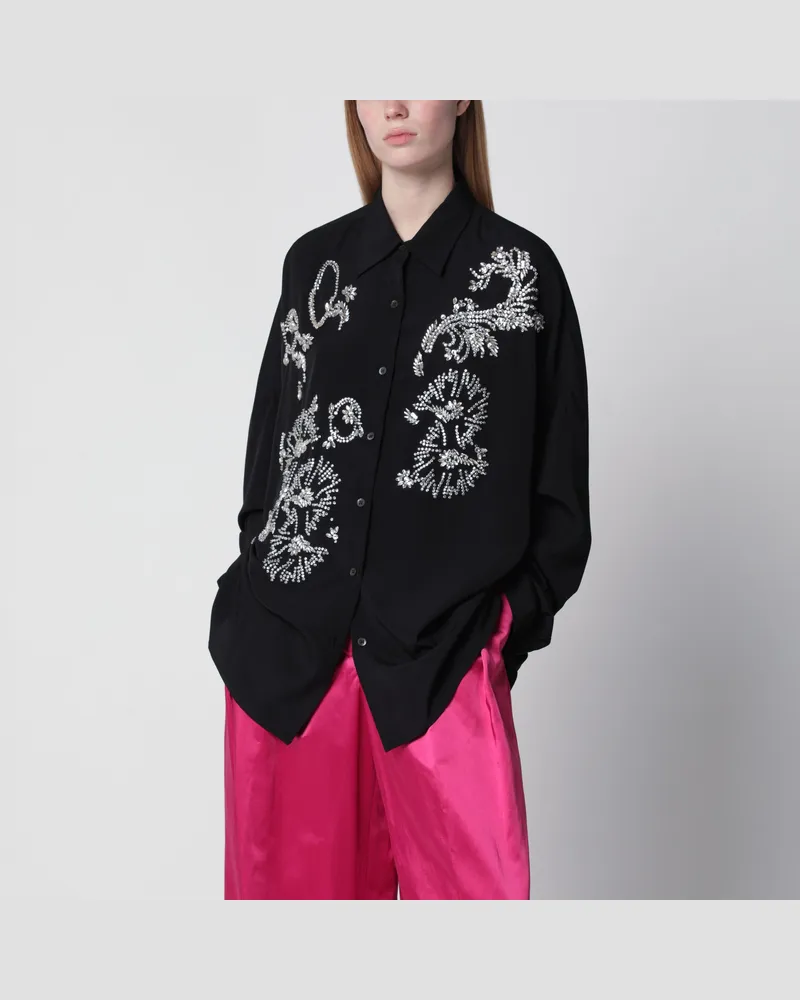 Dries van Noten Schwarze Bluse mit Paillettenstickerei Black