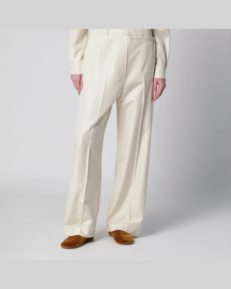 The Row Beta Pyjamahose aus Seidenshantung in Vanille Beige