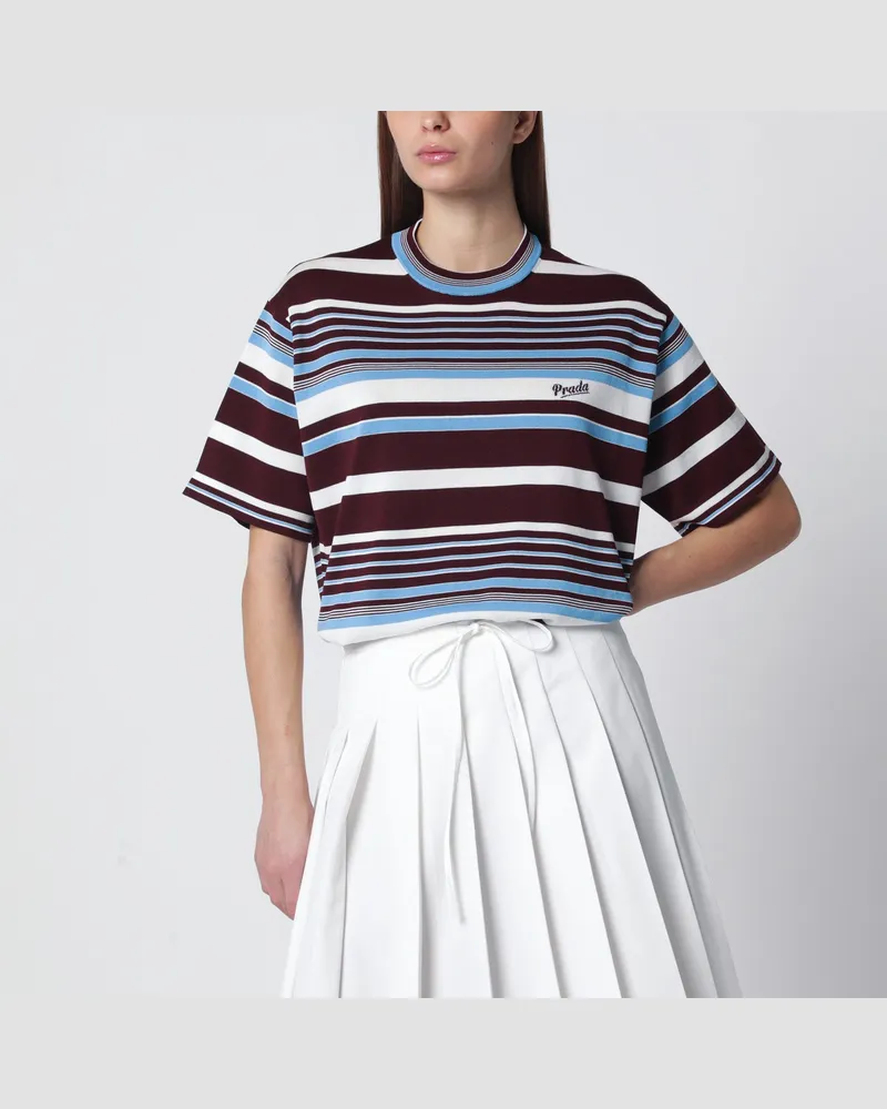 Prada Baumwoll-T-Shirt mit Streifen in Amaranth und Hellblau Multicolor