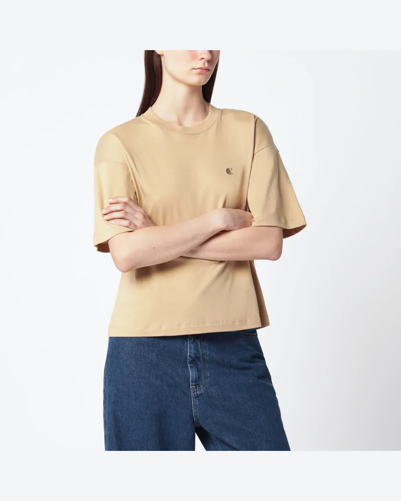 Carhartt WIP Braunes Chester Cropped-T-Shirt aus Bio-Baumwolle Beige
