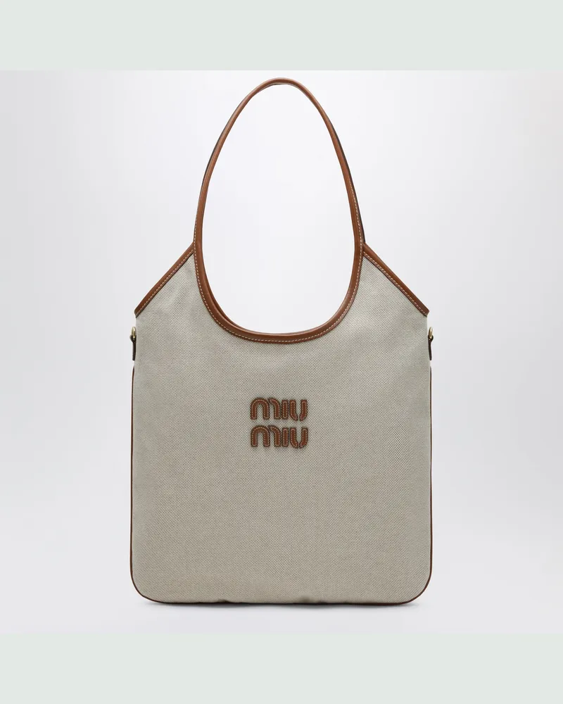 Miu Miu Ivy-Tasche aus Canvas und Leder Beige