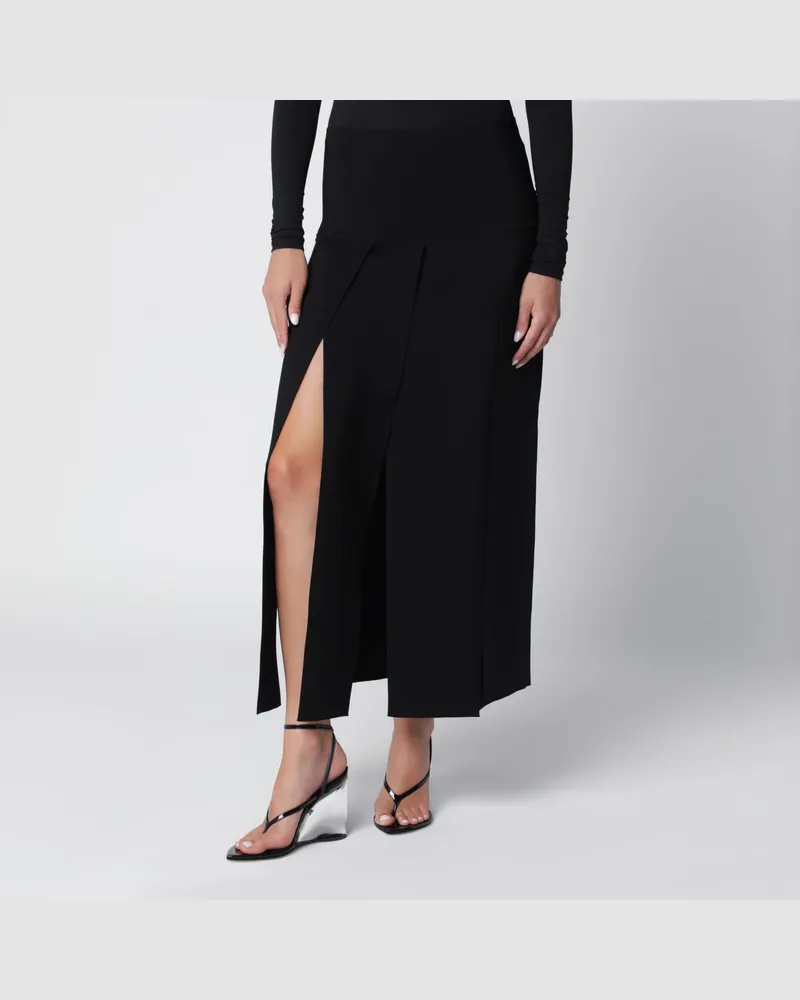 Alaïa Schwarzer plissierter Midirock aus Seidenmischung Black