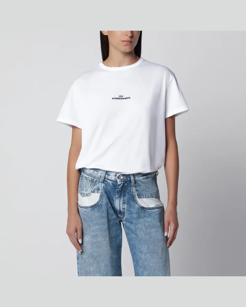 Maison Margiela Weißes T-Shirt aus Baumwolljersey mit Logo Reverse White