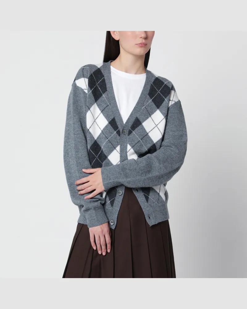 Dunst Grey wool cardigan with argyle pattern Grey