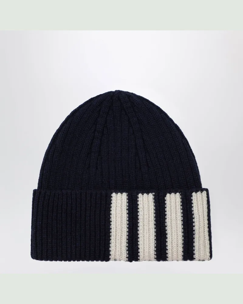 Thom Browne Navyblaue gerippte Kaschmir-Beanie Blue