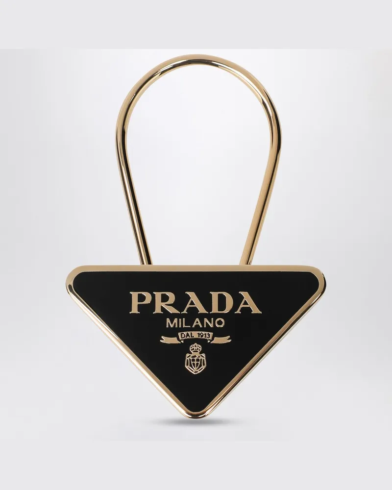 Prada Schwarz/gold emaillierter Schlüsselanhänger aus Metall Black