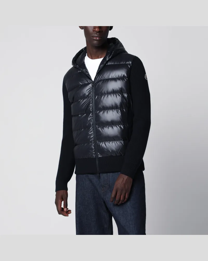 Moncler Blaue wattierte Woll-Kapuzenjacke mit Reißverschluss Blue
