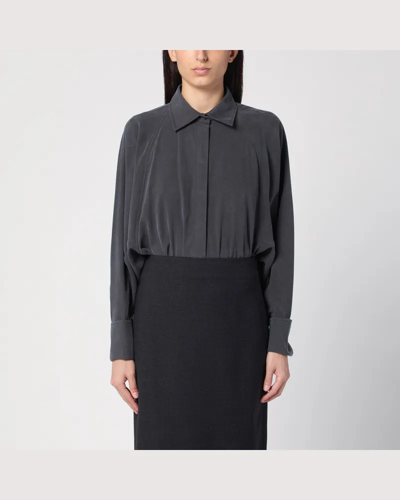 Max Mara Grauer anthrazitfarbener Blusenbody aus Seide 