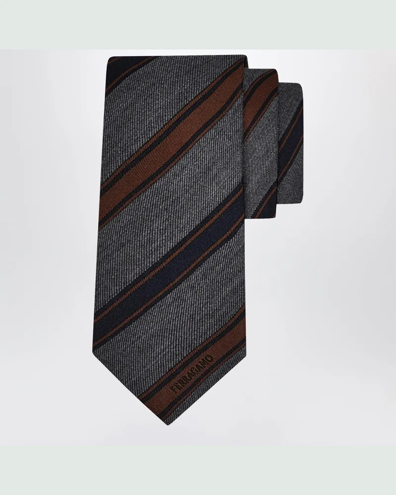 Ferragamo Regimental-Jacquard-Krawatte in Grau/Bordeaux Multicolor