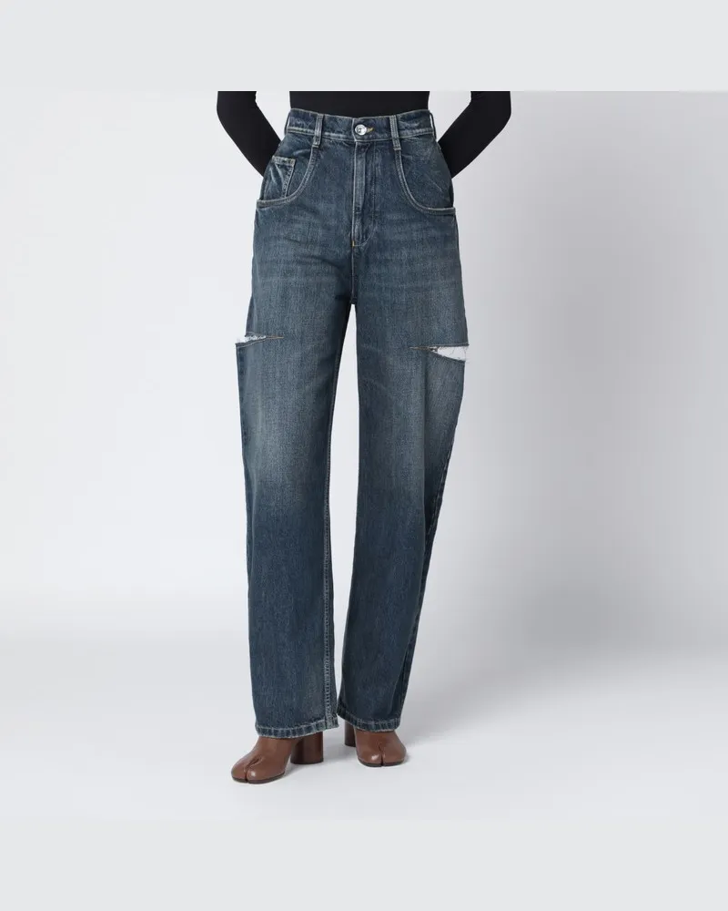 Maison Margiela Blaue Jeans mit Washed-Effekt und Rissen Weiß