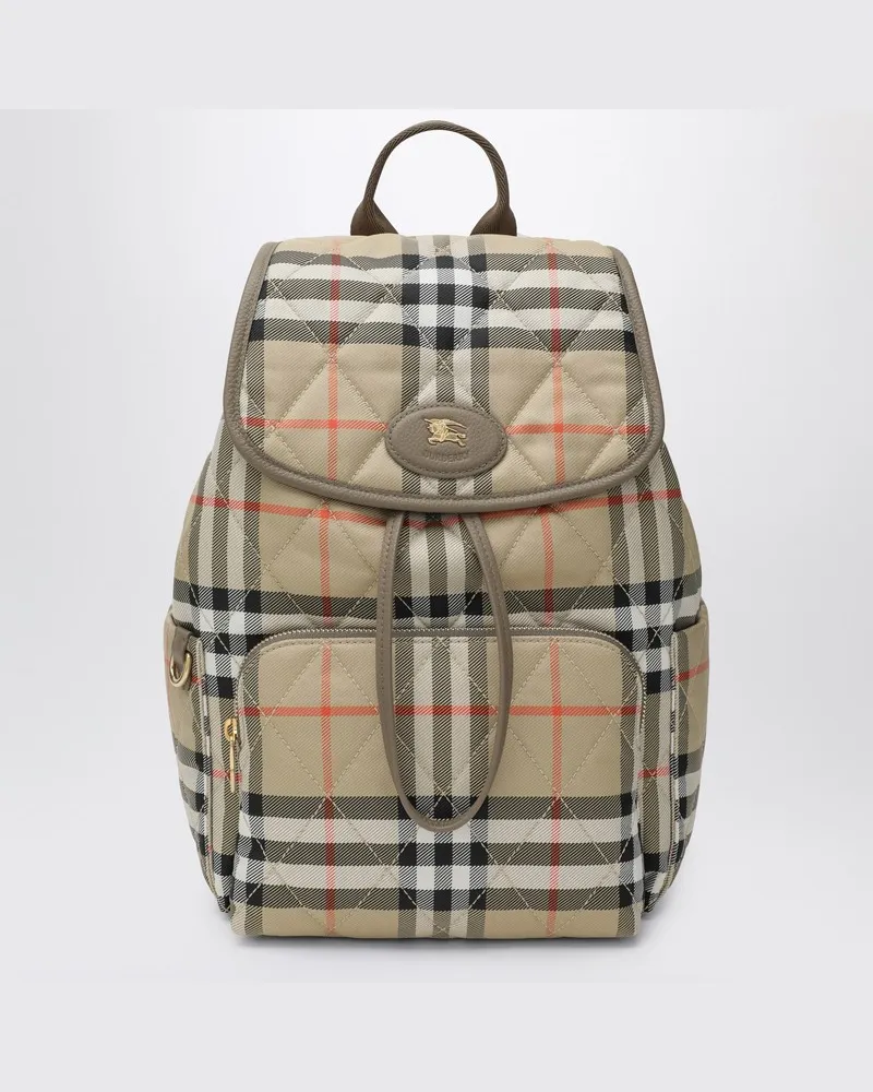 Burberry Beiger Horseshoe Rucksack mit Check-Muster Beige