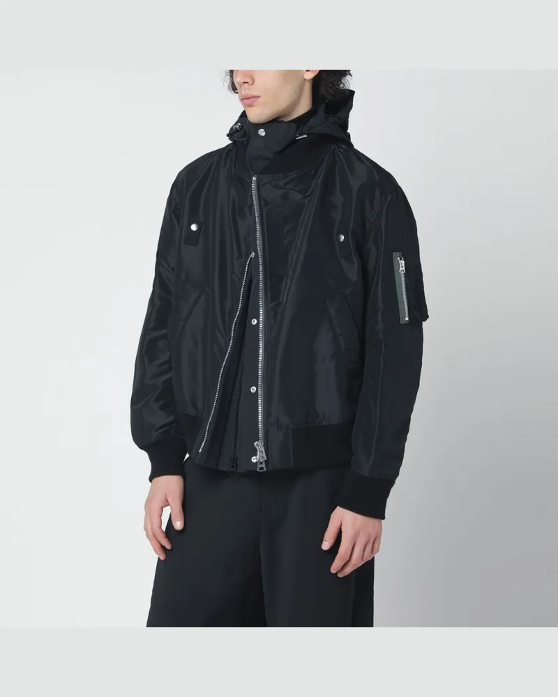Sacai Schwarze Nylonjacke mit Doppelreißverschluss Schwarz