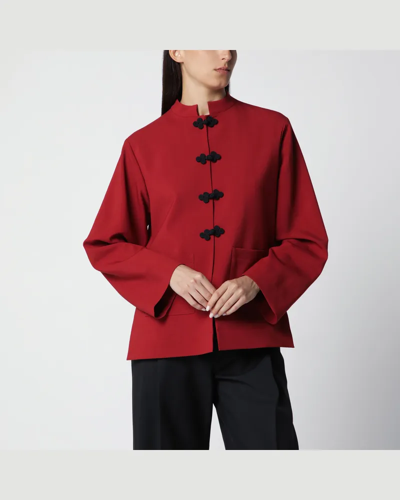 Róhe Karminrote Wolljacke mit Pankou-Verschluss Red