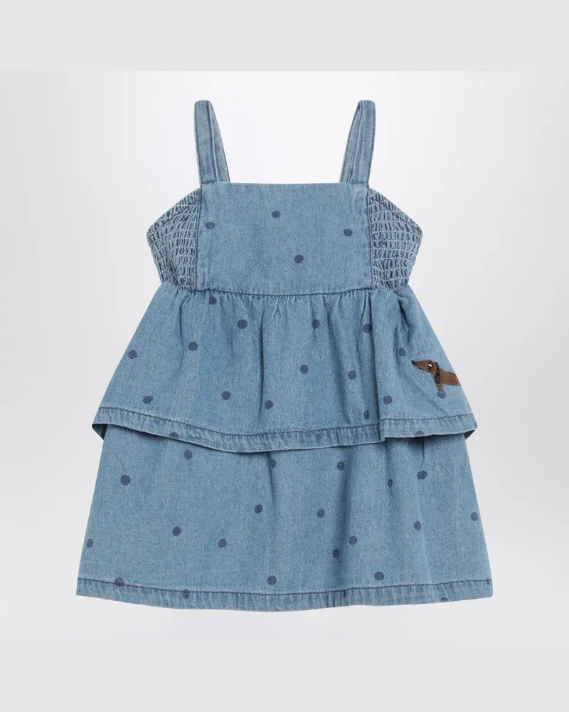 Mini Rodini Blaues Denimkleid mit Punkten Blue