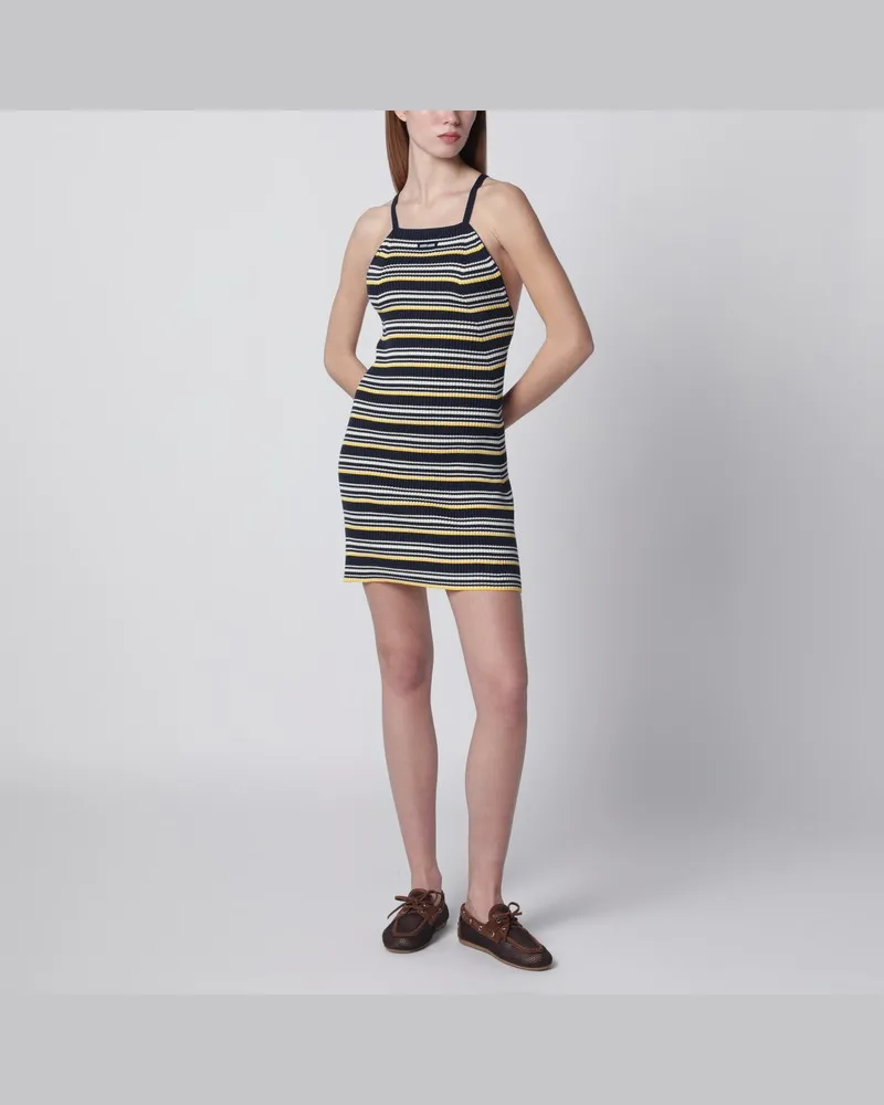Miu Miu Gestreiftes ärmelloses Kleid aus Baumwollmischung Blau