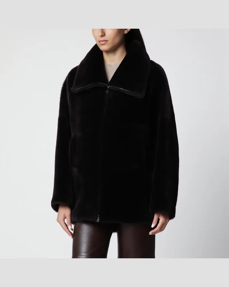 BLANCHA Shearlingjacke mit Reißverschluss in Schokoladenbraun Brown