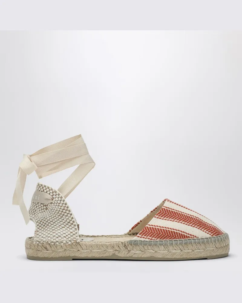Manebí Flache gestreifte Espadrillas elfenbein/terrakotta Beige
