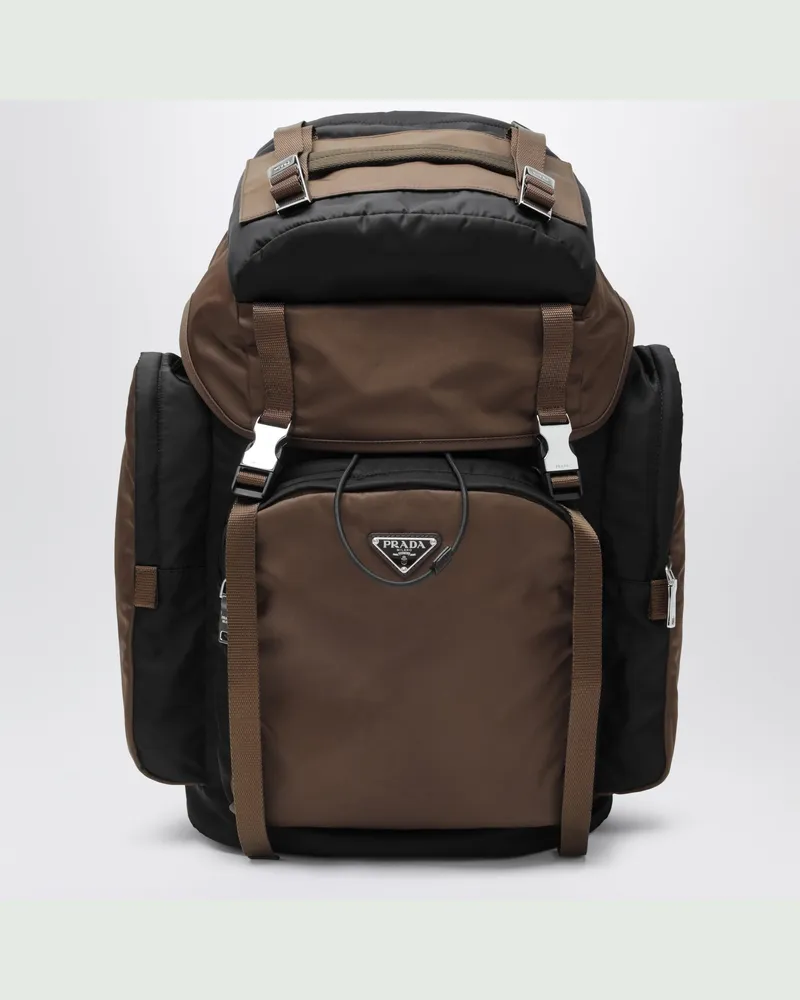 Prada Rucksack aus Re-Nylon und Leder schwarz / verbrannt Black