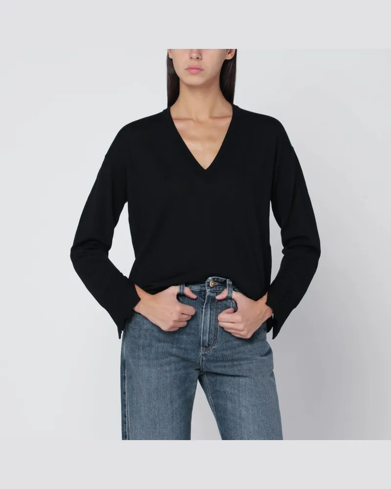 Roberto Collina Schwarzer Woll-V-Ausschnitt-Pullover Schwarz