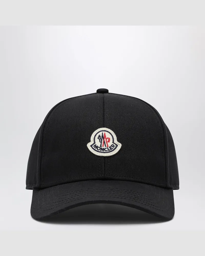 Moncler Schwarze Baseballkappe aus Baumwolle mit Patch Black