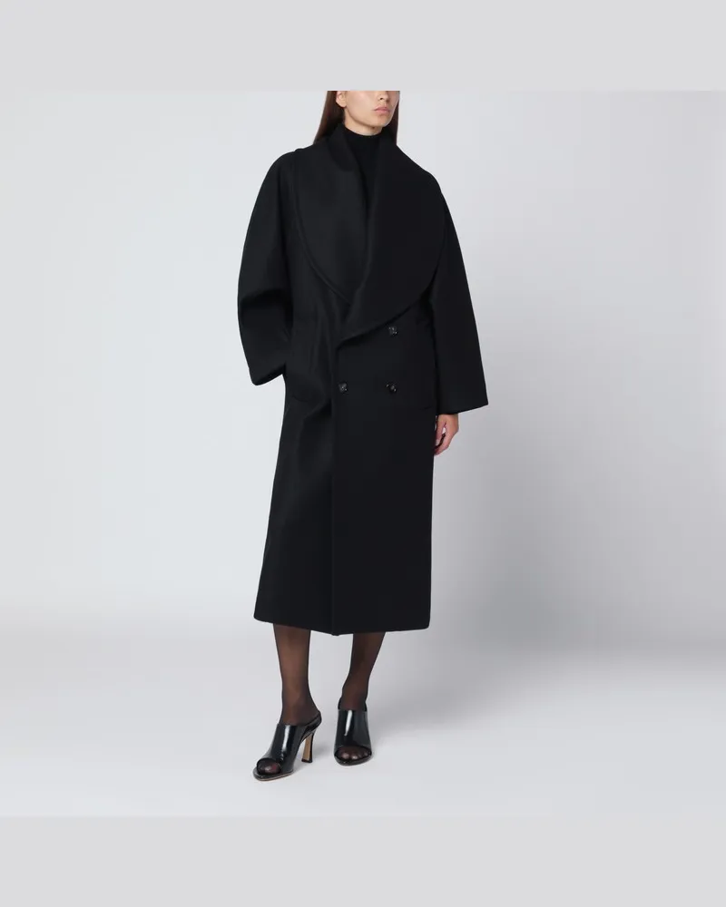 Bottega Veneta Schwarzer zweireihiger Mantel aus Wolle Schwarz
