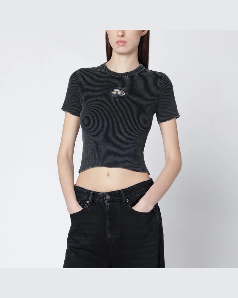 Diesel Kurzes gewaschenes schwarzes T-Shirt mit metallischem Oval D Black