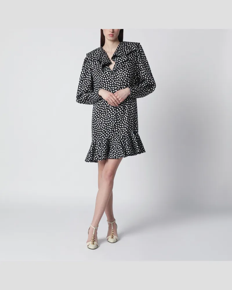 Chloé Schwarzes Minikleid aus Seidenjacquard mit Punktmuster Black