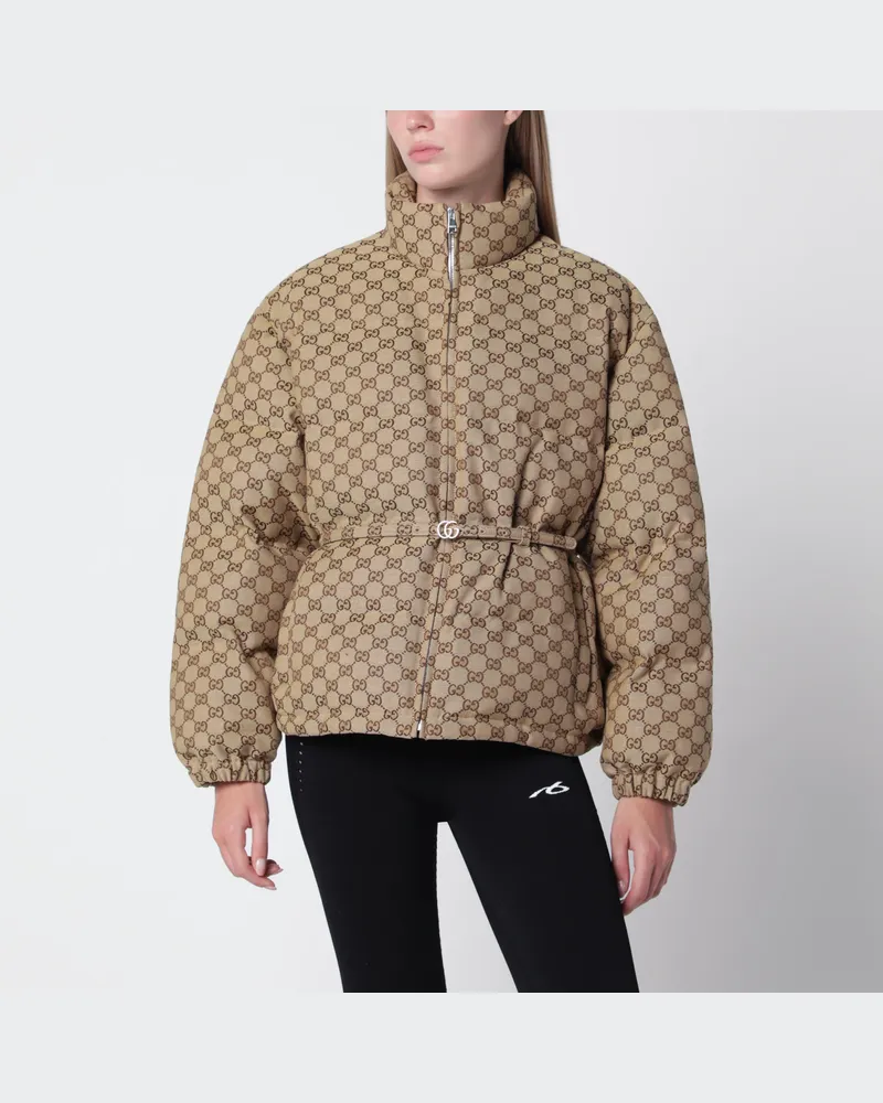 Gucci Gürteljacke aus beigem GG-Gewebe Brown