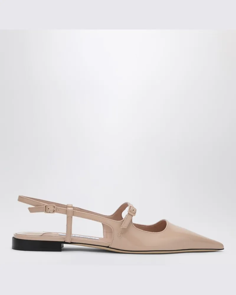Jimmy Choo Nudefarbener Schuh Didi Flat aus Lackleder Blau