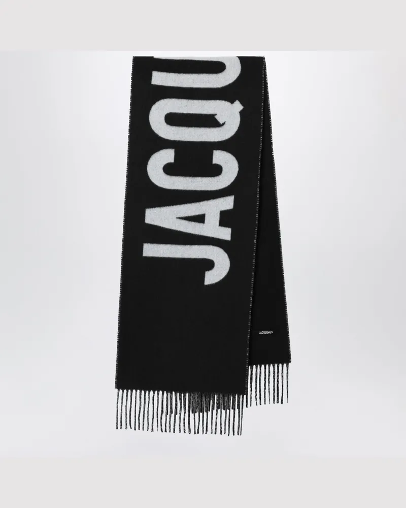 Jacquemus Schwarzer Wollschal mit Logo Black