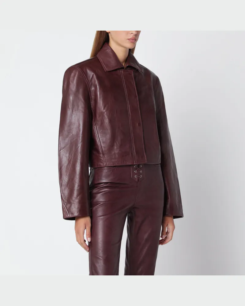 ROTATE Birger Christensen Kastenförmige braune Lederjacke Burgundy