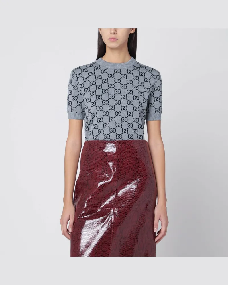 Gucci Grau/schwarzer Pullover mit GG-Muster Grau