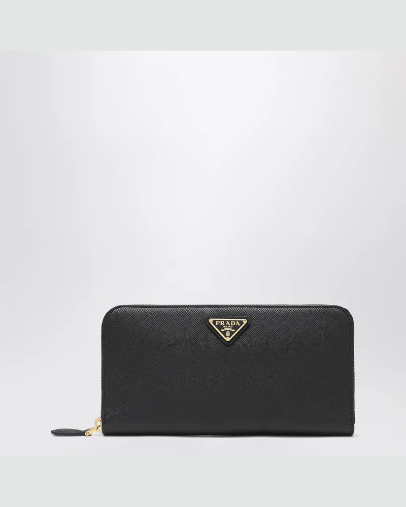 Prada Schwarze Saffiano-Brieftasche mit Reißverschluss Black